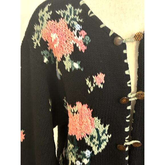 Gorgeous Hand Knit Floral Cotton Blend Cardigan Y2K Paris Sports Club 20… - Picture 5 of 11
